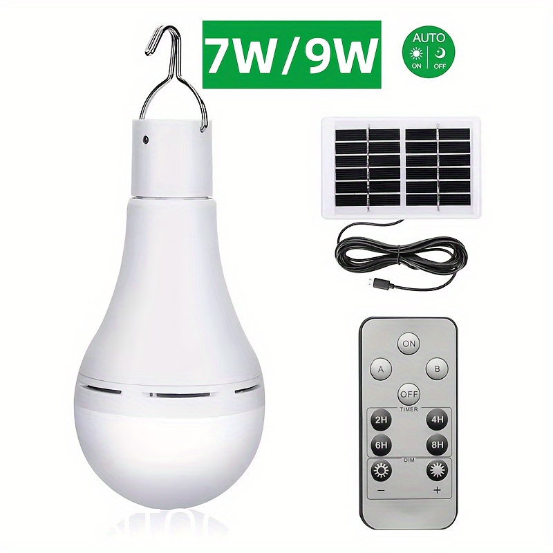 

1pc 7/9w Solar-powered Led Light, With Remote Control And Solar Panel, Suitable For Emergency Lighting/outdoor Camping