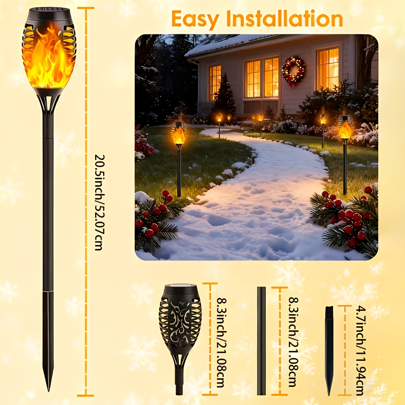 4/8/10/20pcs Outdoor Warm Light Solar Torch Lights, Solar Lights, LED Flashlight for Outdoor Decor, Suitable for Outdoor Decor Yard Garden Ip55