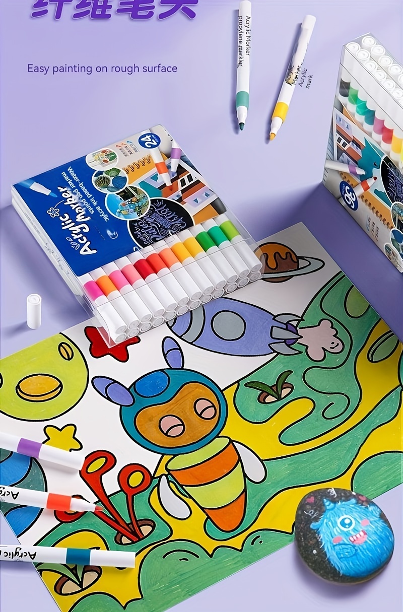 Acrylic Paint Markers for Adults, Fine Tip, Medium Point, Washable, Ambidextrous Plastic Body, Permanent, for Rock, Wood, Glass, Fabric, Ceramic, Stone Arts and Crafts, Professional Artistic Use, Ideal Birthday, Christmas, Easter Gift, for 14+