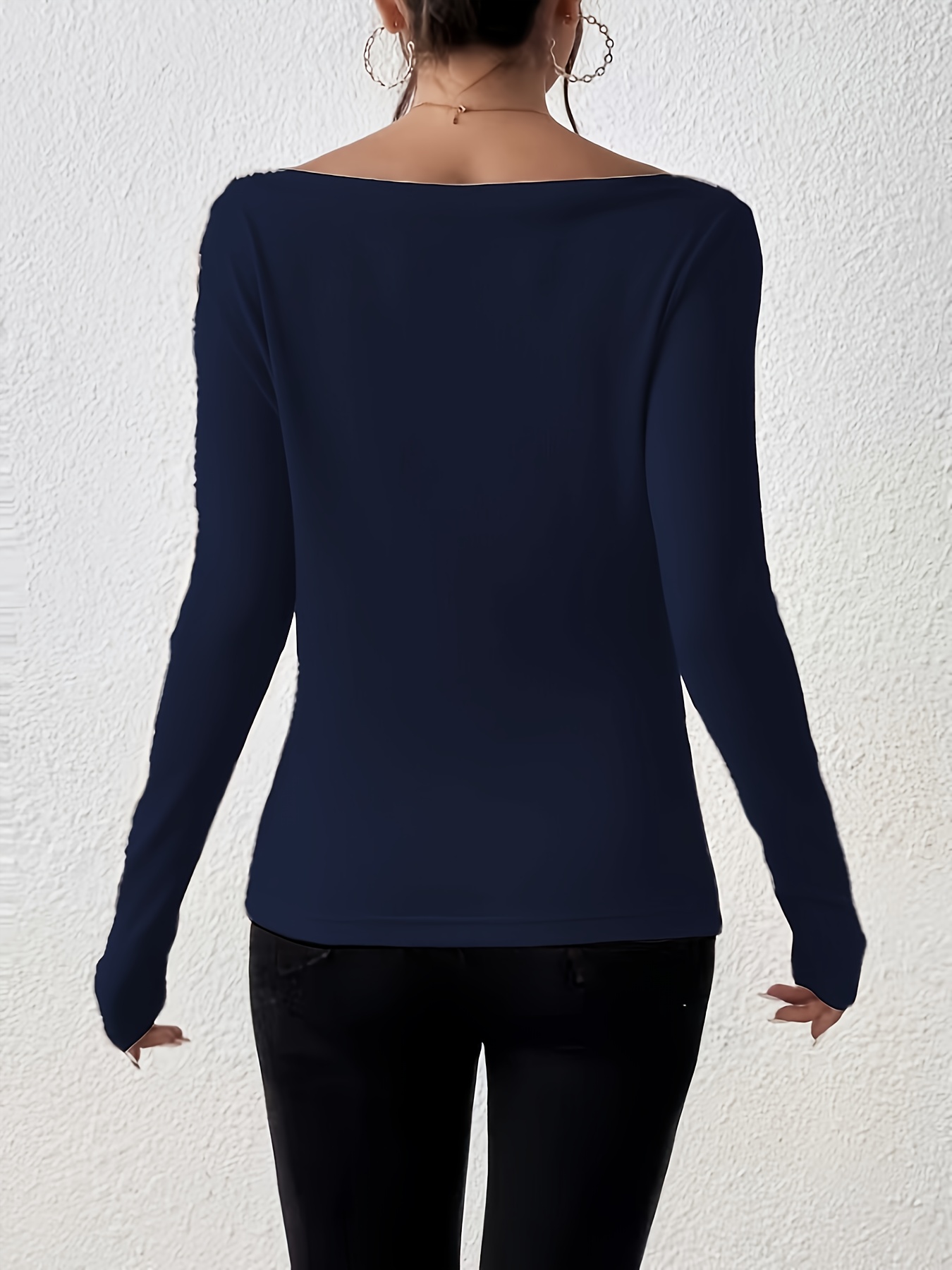 Solid Boat Neck T shirt Casual Long Sleeve Top Spring Fall - Temu