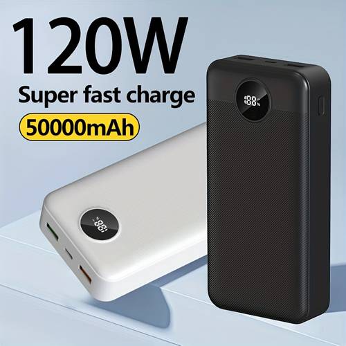 50000mah large capacity power bank pd120w super fast charge usb type c interface display local warehouse delivery suitable for iphone16pm 15 suitable for samsung electronic products lightweight and portable