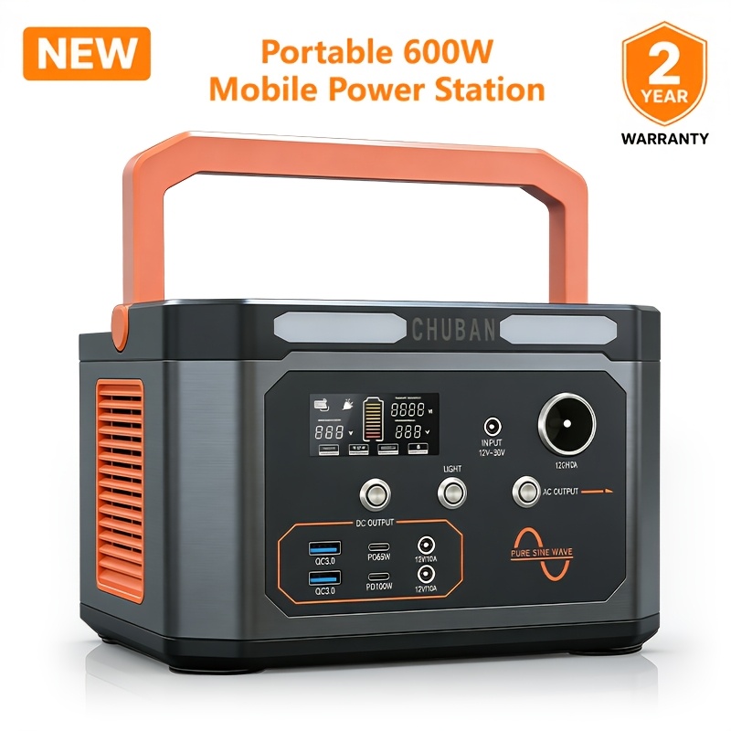 Portable Power Station, 600w, 100, 000mah ( 1200w) Ac Output, Pure Sine Wave Portable Solar Generator, Suitable For Travel, Camping, Rv Trips, Electronic Devices, And .