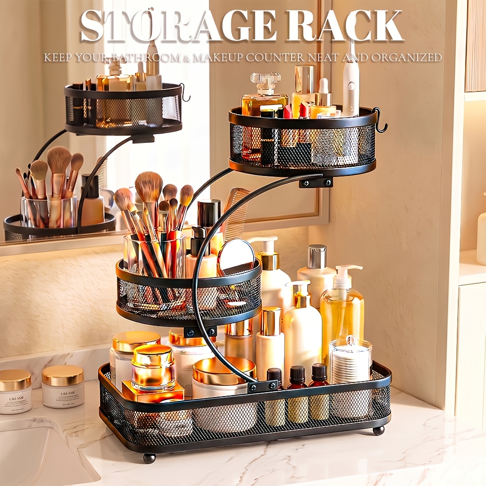 TEMU 1pc Painted Organizer Noassembly Lightweight Vanity Countertop Rack With Spiral Design, For Lipsticks, Makeup Brushes, Bottles And Jars, Durable