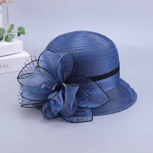 mothers day gift womens and mens spring and summer travel beach sun hat blue organza solid color sun hat spring and summer versatile fashion hat flower wide brim sun hat