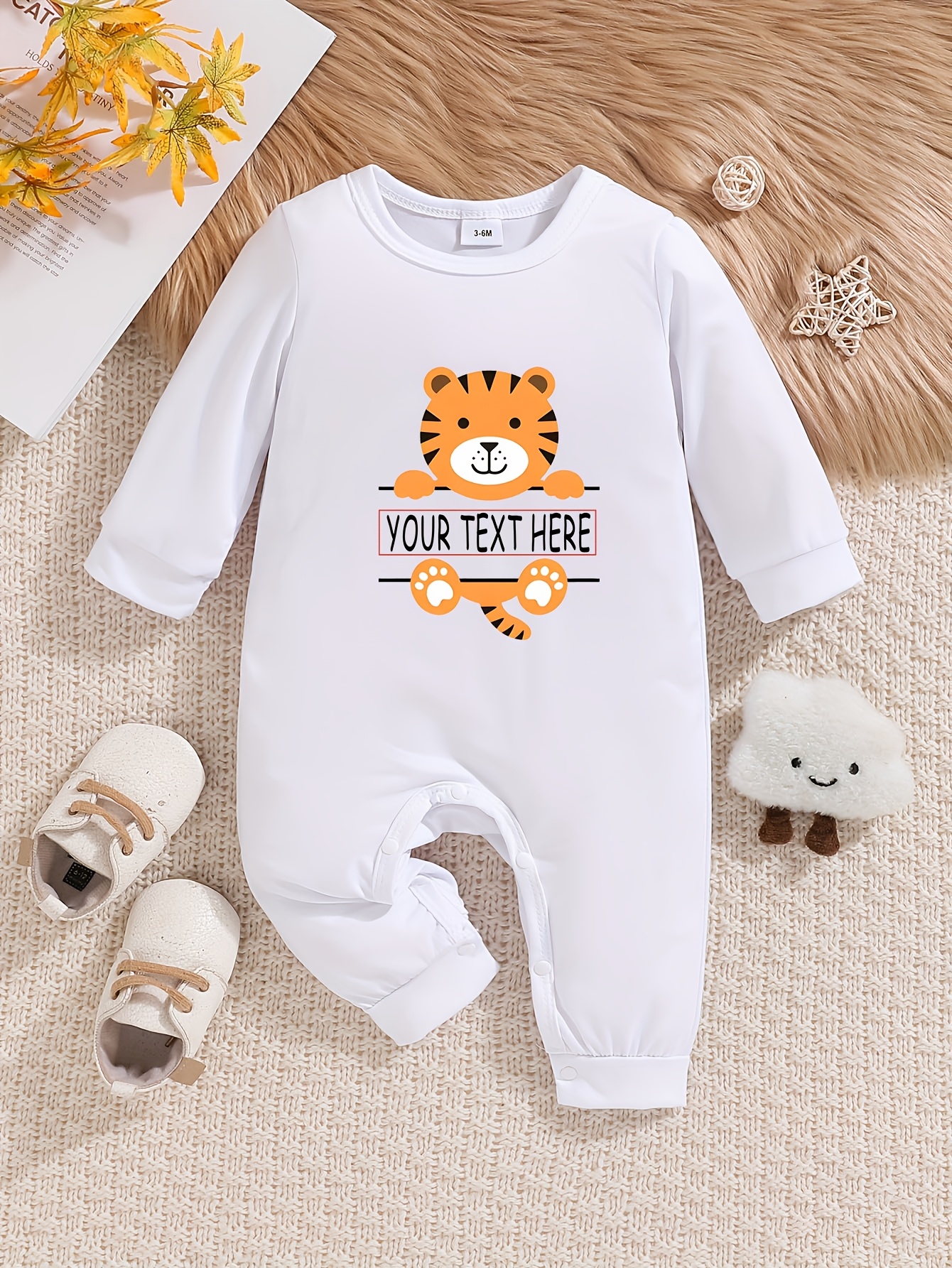 cute cartoon tiger print baby bodysuit soft comfortable long