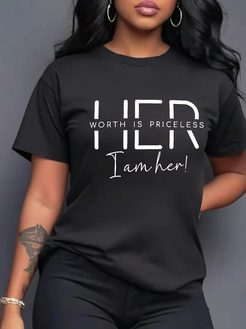 MyFav Women's Summer Letter Printed T-Shirt - Short Sleeve Comfy Casual Round Neck Basic Tee