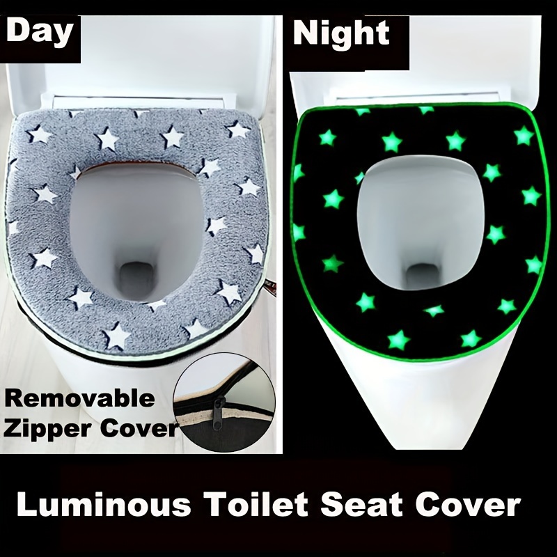 

1pc Creative Plush Luminous Toilet Cover, Toilet Ring, Toilet Mat, Soft Toilet Seat Cover Pad, Removable Zipper Toilet Cover, Toilet Seat Cushion, Home Essential