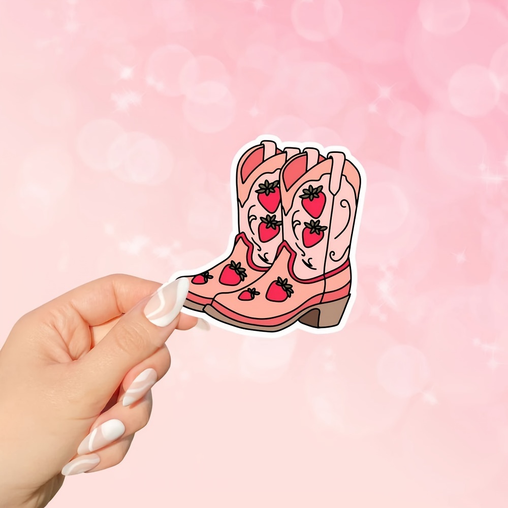 

Paper Material Strawberry Cowboy Boots Sticker - Western Themed Desk Accessory, Reading E-reader And Adhesive Decoration, For Readers And Cowboy Fans