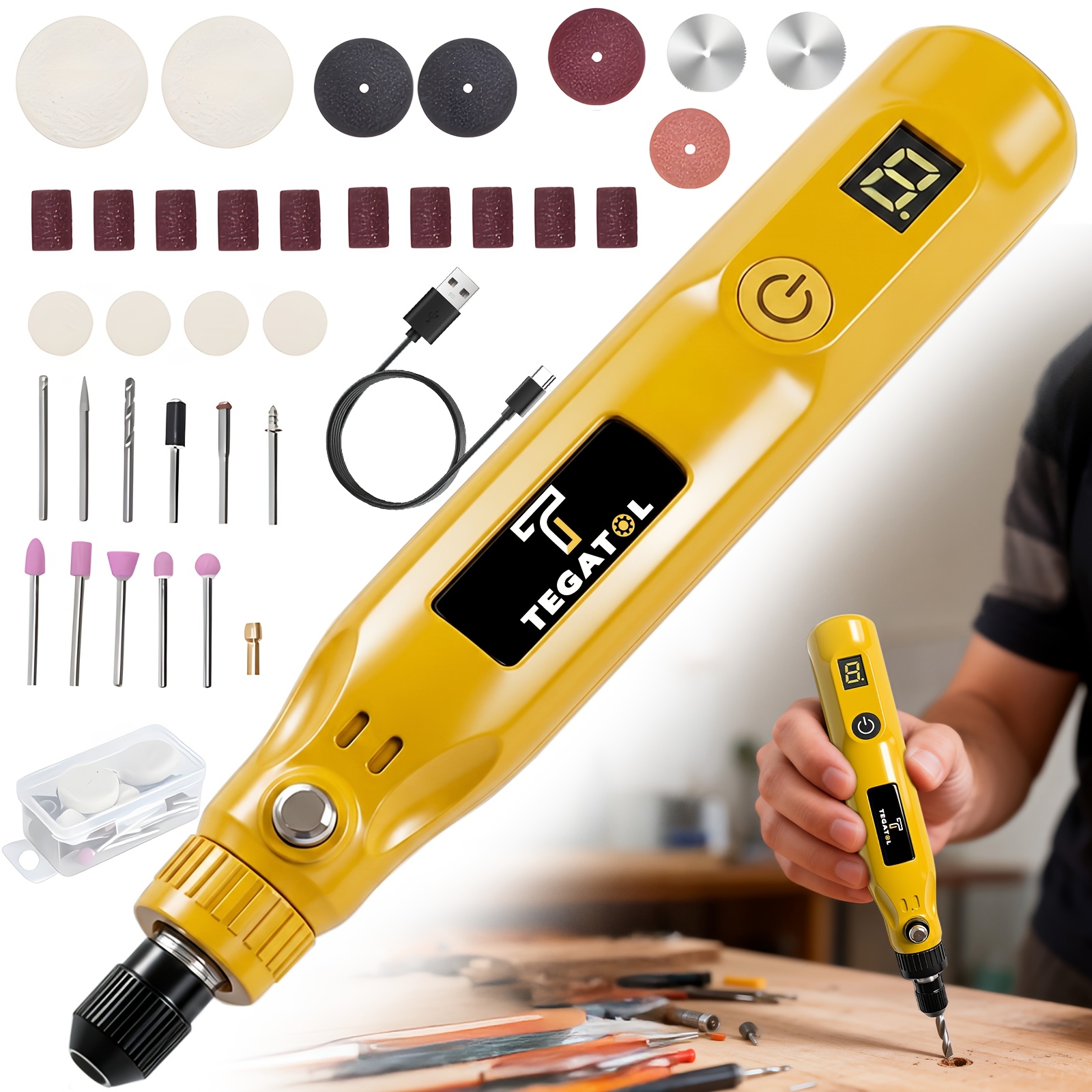 TEMU Mini Cordless Rotary Tool Set 3.7v Usb Charging Multifunctional Tool, Suitable For Grinding, Polishing, Drilling, Etching, Carving And Diy