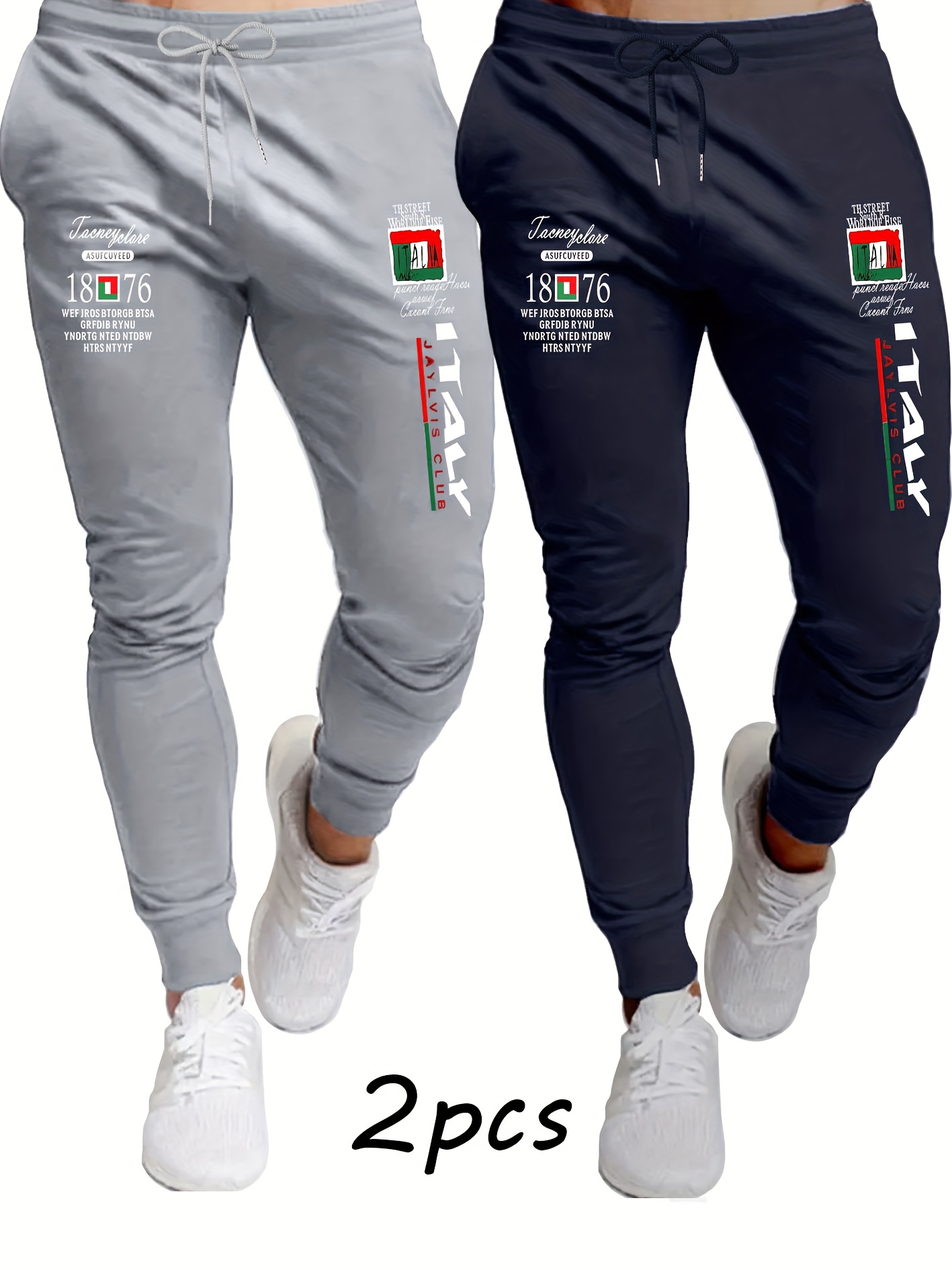 2pcs Men'S Fashion Casual Joggers | Breathable Sport Pants with Drawstring Waist, Comfortable Fit, Suitable for All Seasons, Featuring Print Pattern | Mature Style, Mid Waist, Slight Stretch Fabric