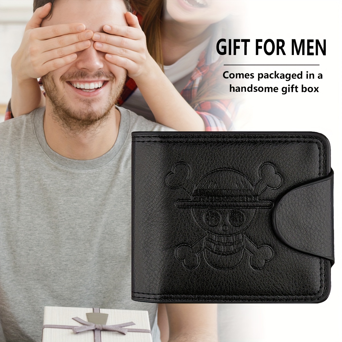Monedero para Hombre con Calavera Espeluznante en Relieve - Tarjetero Casual de Cuero Sintético Negro con Cierre de Broche, Regalo Perfecto para Halloween
