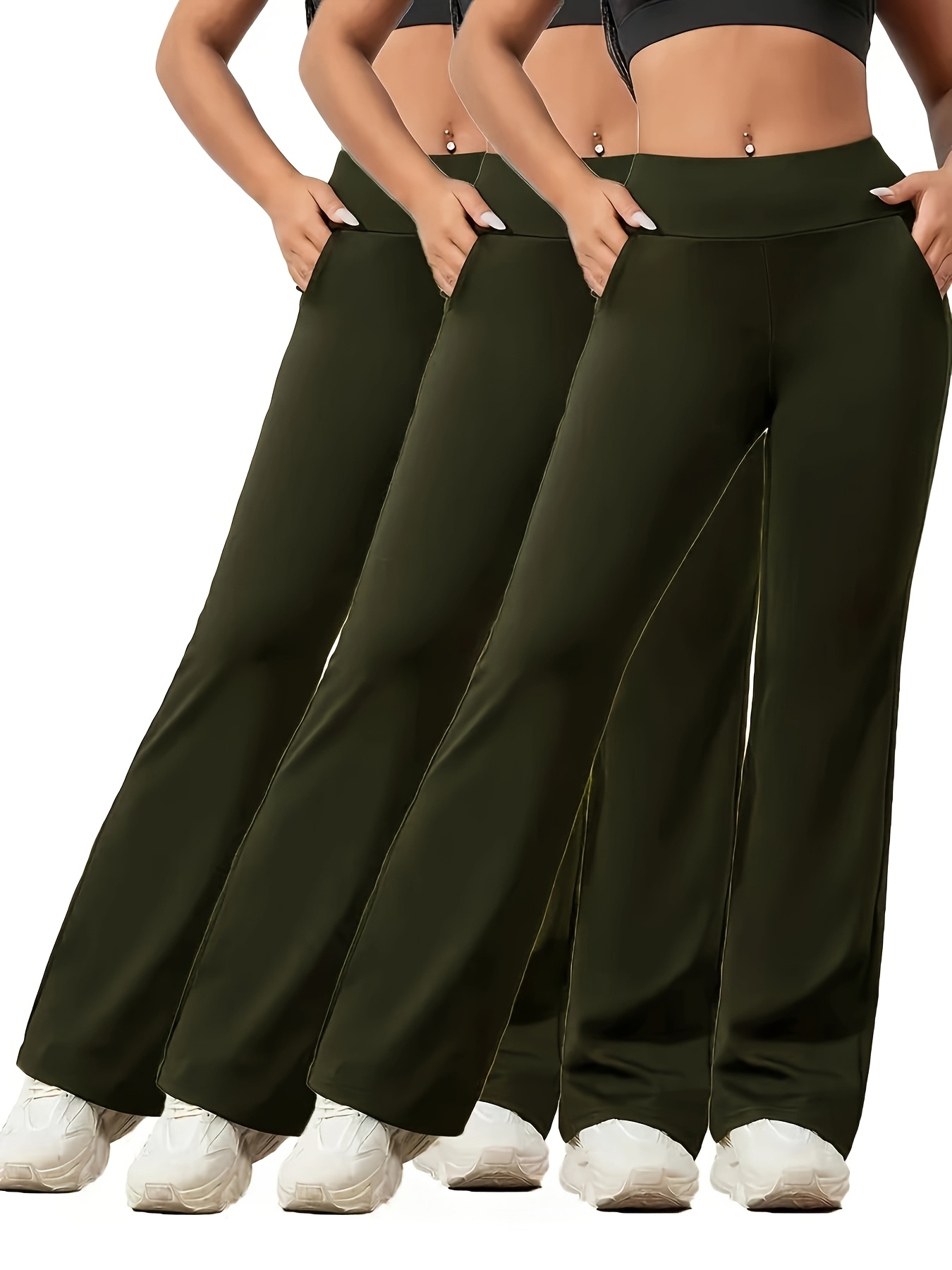 Women'S High-Waisted Wide-Leg Yoga Pants - Tummy Control Butt-Lifting Stretch Fabric with Pockets, Loose Flared Design for Running, Gym, Dance & Casual Wear, Gym Workout Clothes, Durable Sportswear