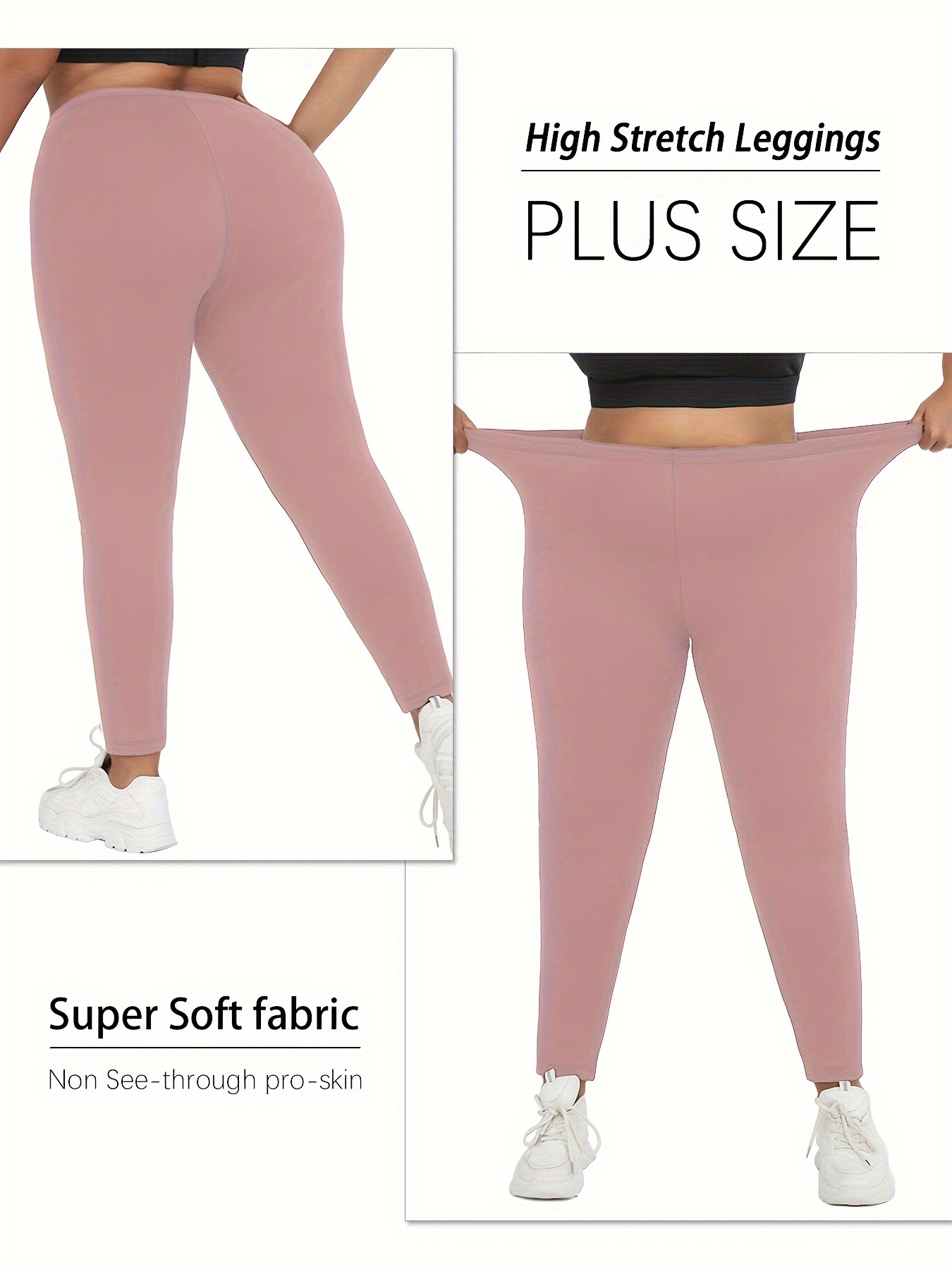 High-Waisted Plus Size Plain Women's Athletic Leggings, Stretchy, Super Soft, Non-See Through Fabric, For Running And Yoga Suitable Spring/Autumn