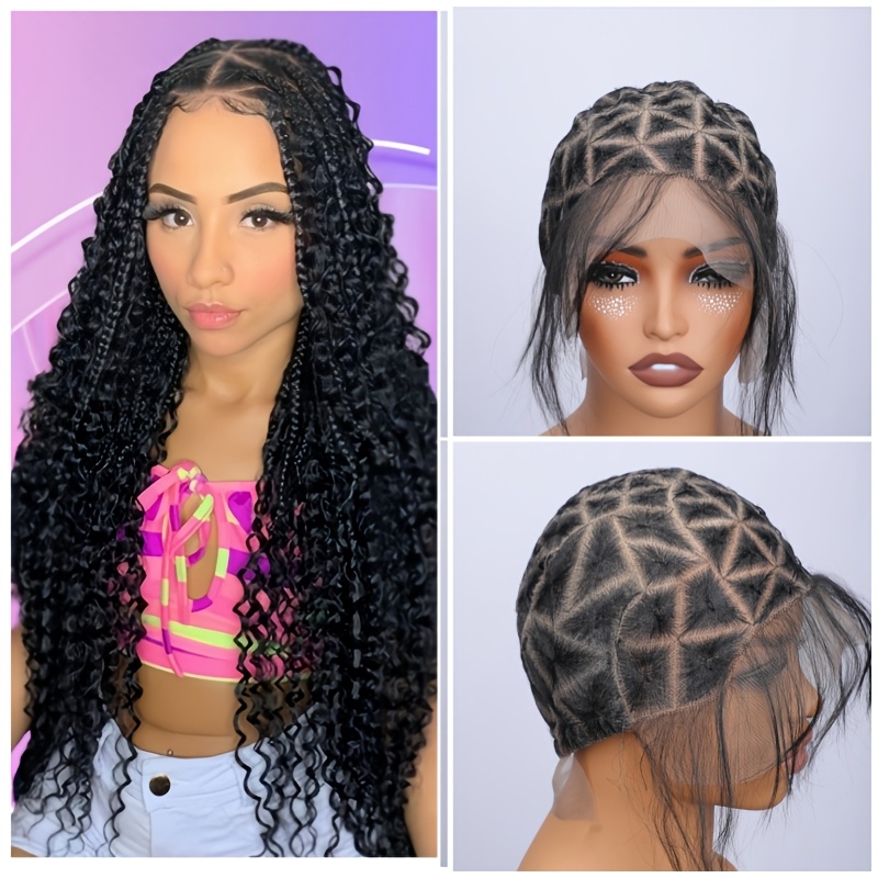 

Full Lace Crochet Wig Cap With Pre-made Square Pattern - Breathable, Stretchy Fabric For , Ideal For Braided Wigs & Creative Hairstyles, Wig Accessories