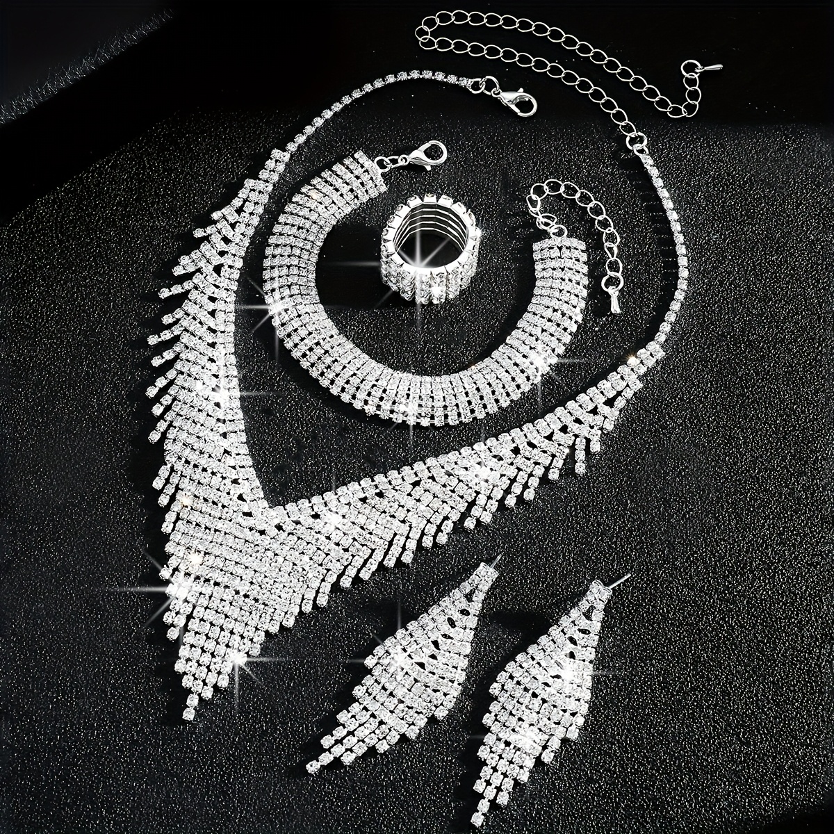 Rhinestone Tassel Jewelry Set for Bride