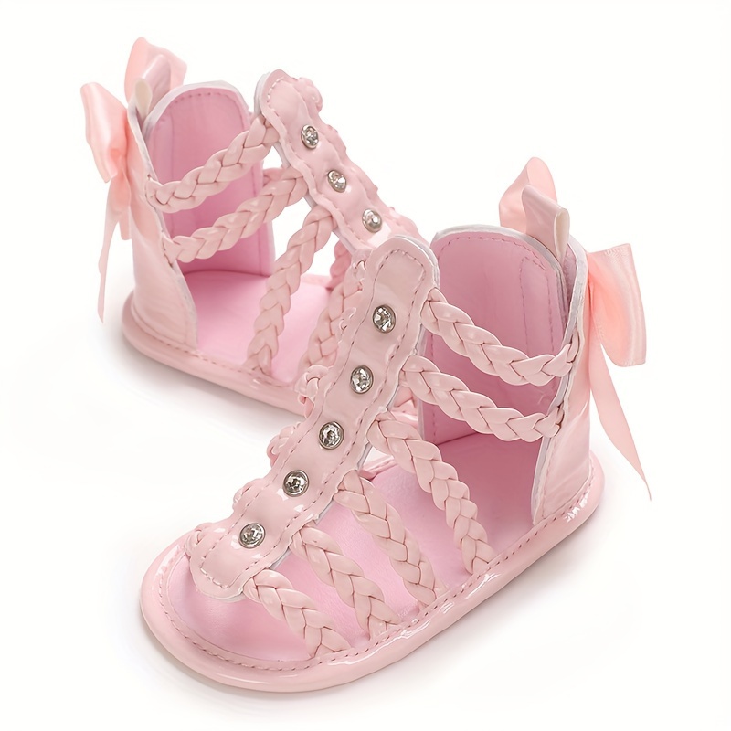 Trendy Cute Bowknot Decor Hollow Sandals For Baby Girls, Breathable Lightweight Walking Shoes For Summer