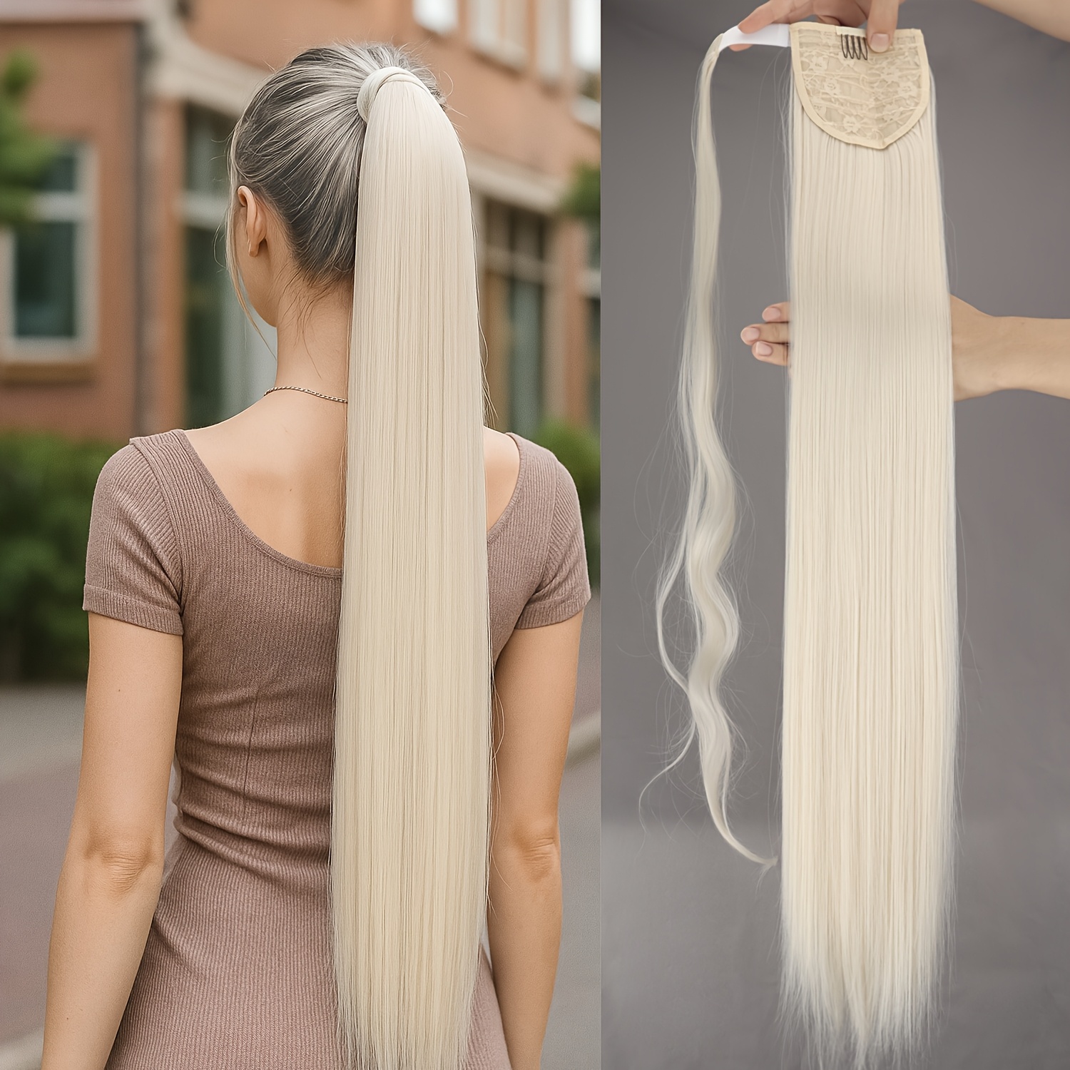 Image of Ponytail Extension That Wraps Around - A Soft, Straight Synthetic Hairpiece For Women, Easy To Put On And Care For, Suitable For Everyday Wear, Work, Parties, Weddings, And Special Occasions