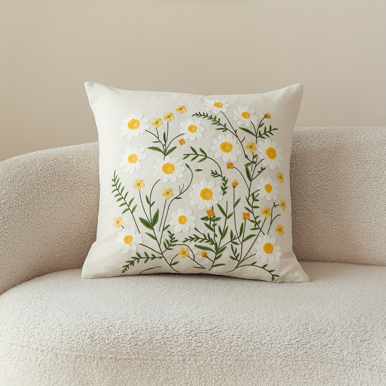 Image of 1pc, Linen Pillowcase, Wild Floral Throw Pillow Covers, Single-sided Embroidery, Suitable For Sofa, Living Room, Bedroom Home Decoration, No Pillow Core