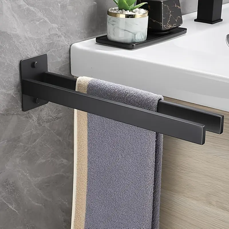 modern black stainless steel double towel rack 4 hook wall mounted towel holder for bathroom and kitchen matte 40cm length no drilling required modern towel holder durable construction towel rack for bathroom Product details 2
