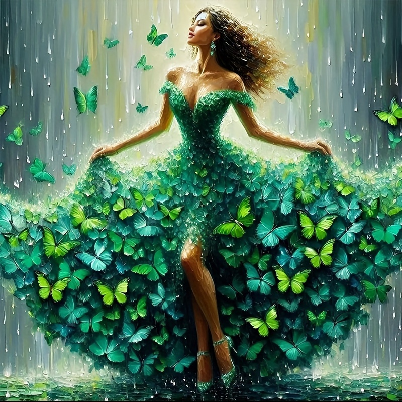 

Diy 40x40cm/15.7x15.7in Diamond Painting Kit: Green Butterfly Woman Diamond Painting, Acrylic (pmma) Material, Round Diamond Shapes, Perfect For Wall Decor And Home Accessories