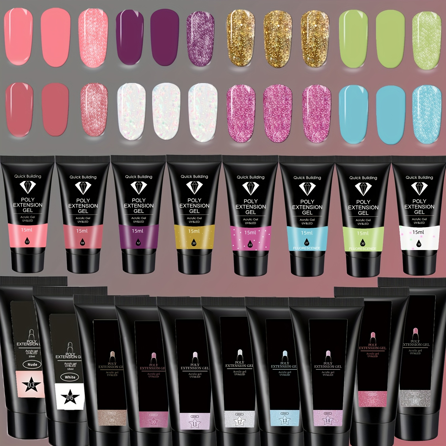 TEMU Meetnail 18pcs Nail Extension Gel Kit Blue Poly Gel Nail Kit For Daily Nail Art Diy Nail Salon Gift For