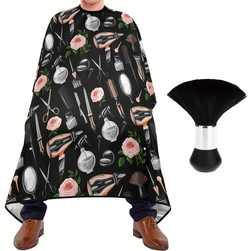

Professional Hairdressing Salon Cape With Rose Pattern, Adjustable Neck Closure, Waterproof & Anti-static Barber Gown, Hair Cutting And Styling Tools