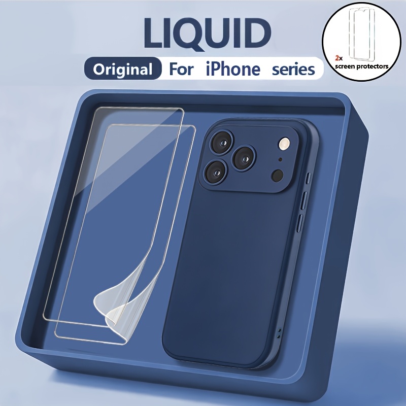 TEMU Phone Case: 3pcs[1 Phone Case With 2pcs Protectors] Original Liquid Phone Case For Iphone 15 14 13 Series, Anti-yellowing Anti-scratch Slim Fit