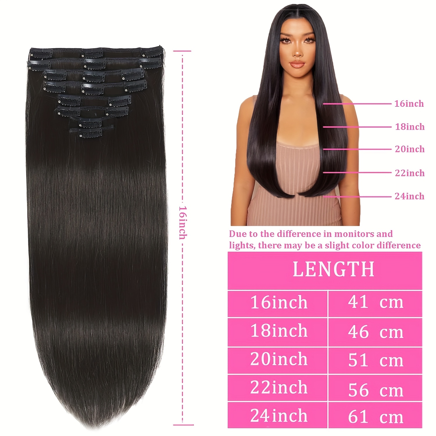 invisible clip in hair extensions 16 24 inch 8pcs 18 clips   real huamn hairpiece invisible clip ins hair extensions human hair seamless 100   human hair for travel   wedding party to add volumn and show your beauty details 7
