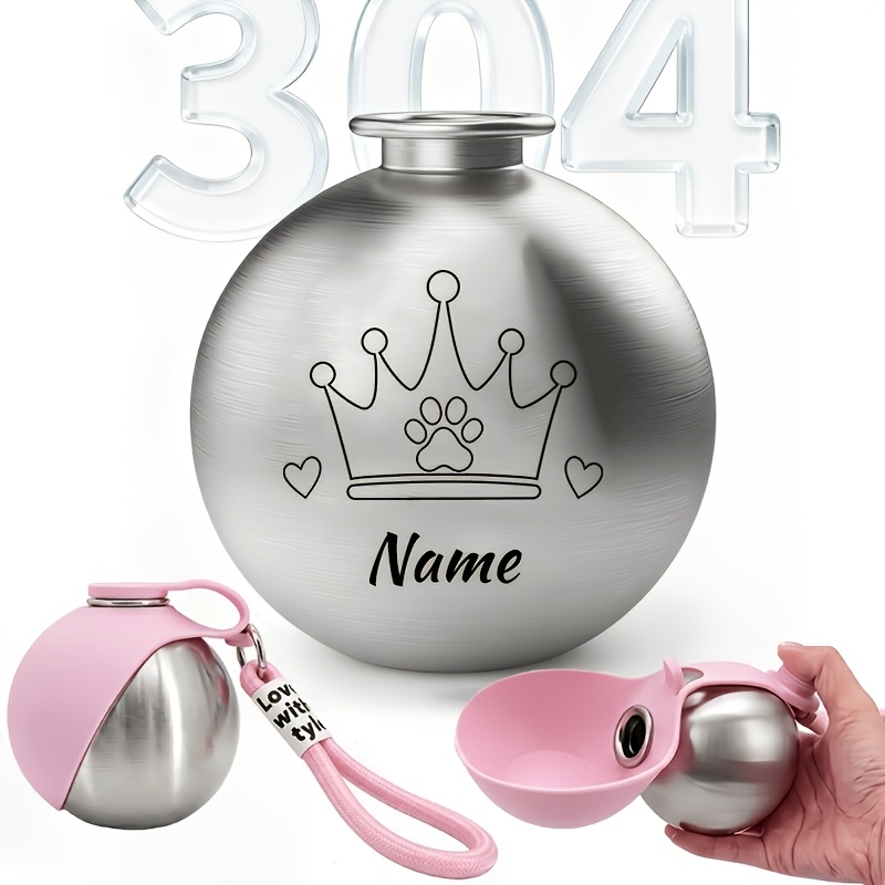 TEMU 1pc Custom Pet 304 Stainless Steel Water Bottle, Personalized , Capacity 9.64oz, Leak-proof Travel Cup, Suitable For Dogs And Cats, Ideal For ,
