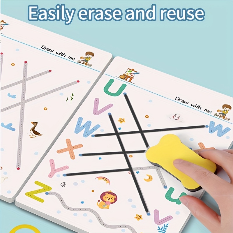 Reusable Magic Copybook Set with Refillable Ink, 128-Page Handwriting Practice Workbook for Kids, Pen Control and Letter Writing, Color-Code