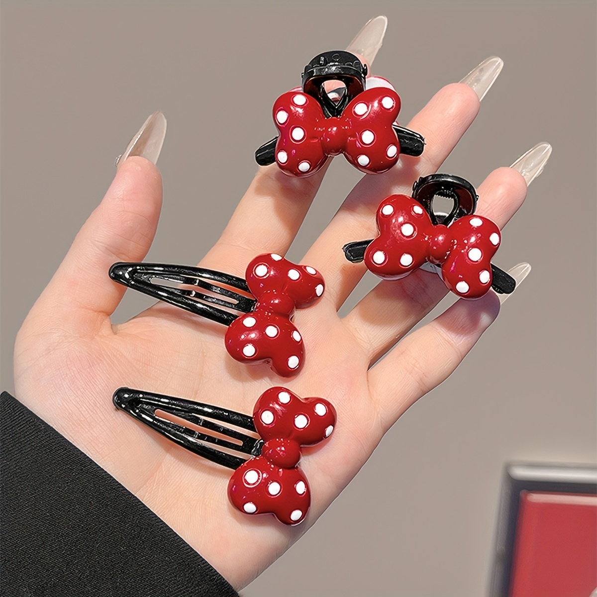 

Elegant And Cute Red Polka Dot Bow Hair Clips For Women - Set Of 2