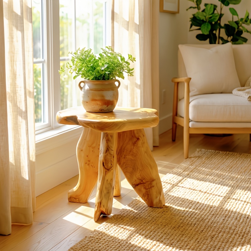 1pc Natural Solid Wood Square Side Table - an Elegant Artistic Decorative Side Table for Home, Kitchen Dining, Or Courtyard That Instantly Enlivens Your Space with a Vibrant And Artistic Atmosphere. It Can Serve As a Stylish Casual Stool