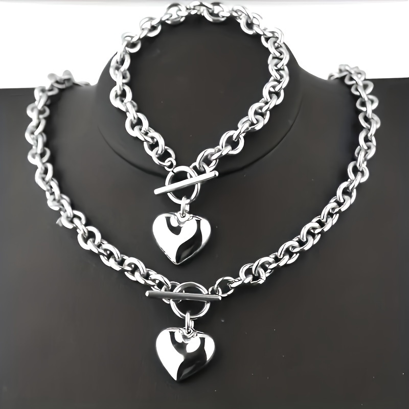 

Sweet And -shaped Pendant Steel Women's Bracelet Necklace Set