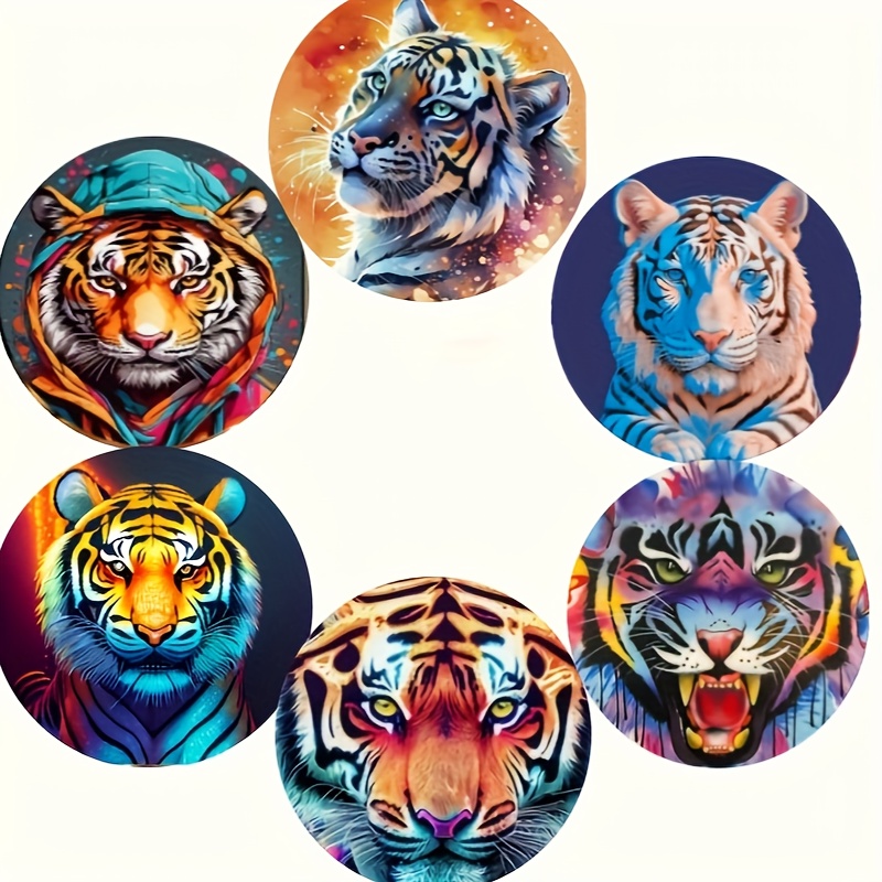 

6pcs Creative Tiger Themed Wooden Coasters - Heat Resistant Cup Mats For Coffee & Tea, Decorative Home Kitchen Accessories For Table Protection