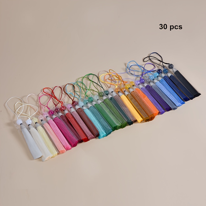 TEMU 30 pièces/lot, Couleurs assorties aléatoires, Frange à pompon à capuchon de 17 cm, Pendentif de décoration pour boîte cadeau fait main à faire