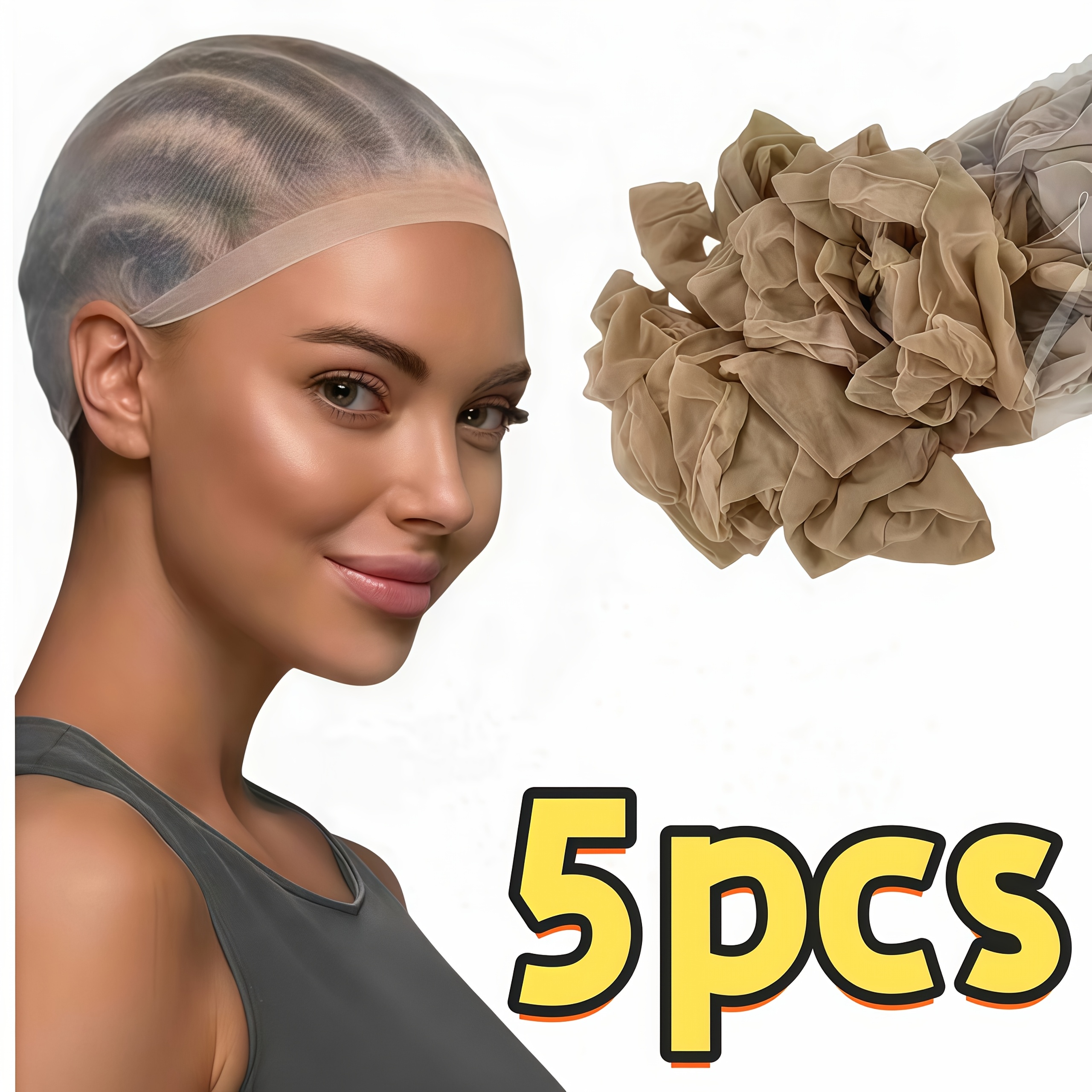 TEMU 5pcs Set Of Invisible Hair Nets, High-elastic Nylon Breathable Nude Caps, Ultra-thin Transparent Wig Extension Caps, Styling And Holiday Updos,