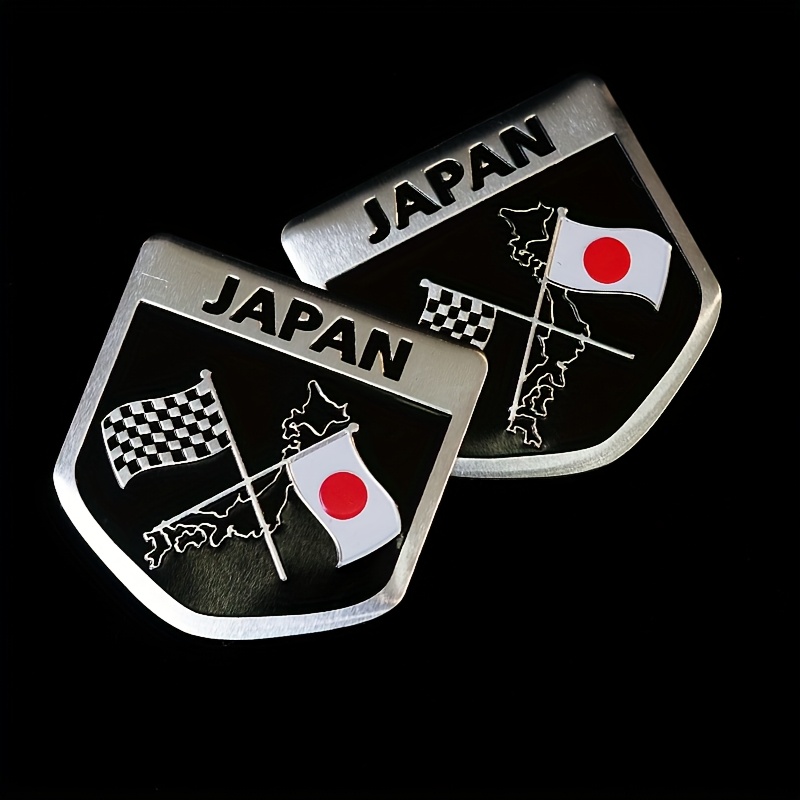 TEMU 2 pièces Emblèmes Métalliques Drapeau Japonais - d'Aluminium aux Rayures, Adhésif, pour Voitures et Motos, Autocollants Décoratifs Élégants,