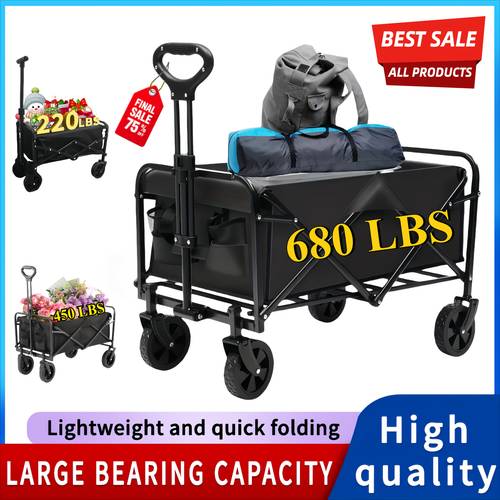 220 450 680 lb capacity heavy duty all terrain folding cart stainless and 600d oxford fabric foldable multi purpose wagon for camping gardening beach shopping no black garden tool holder sturdy durable wheel construction