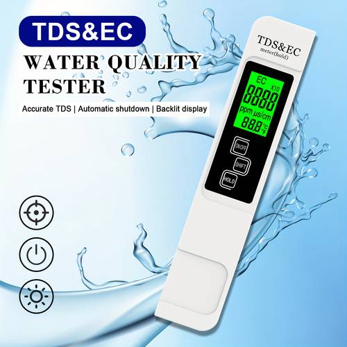 tds&ec wasserprüfer, weiß/blau dual-farboptionen, hintergrundbeleuchtung für schnelles ablesen, präzise messung 0-9999ppm, farbwarnung für trinkwasser & aquarien