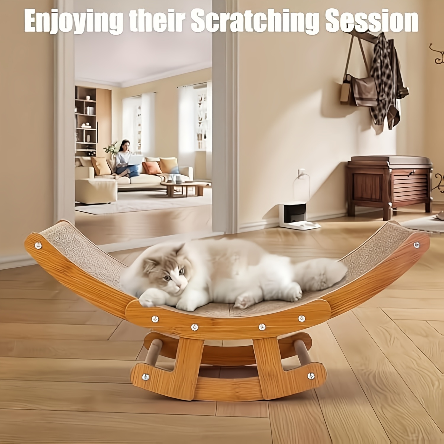 

Deluxe Cat & Scratcher Set - Natural Sisal Message, Wooden Lounge Chair For Indoor Cats, Elevated Swing , Esarr