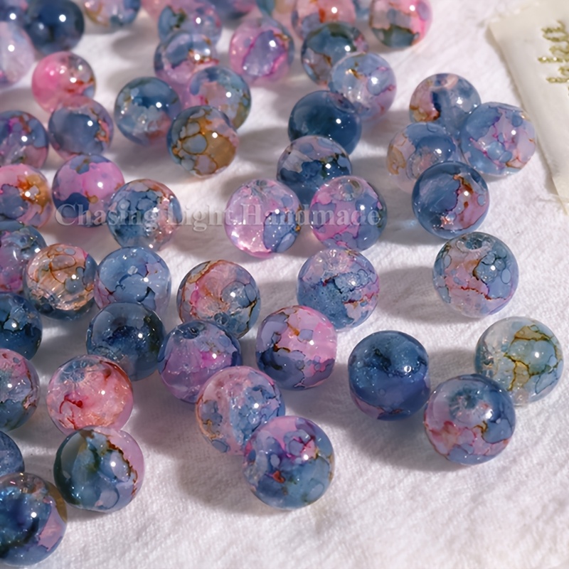 TEMU 60pcs Perles en verre dégradé bleu violet 6Mm/8Mm/10Mm, Design tissé de neige rêve, Perles bicolores, Fournitures de fabrication de bijoux pour