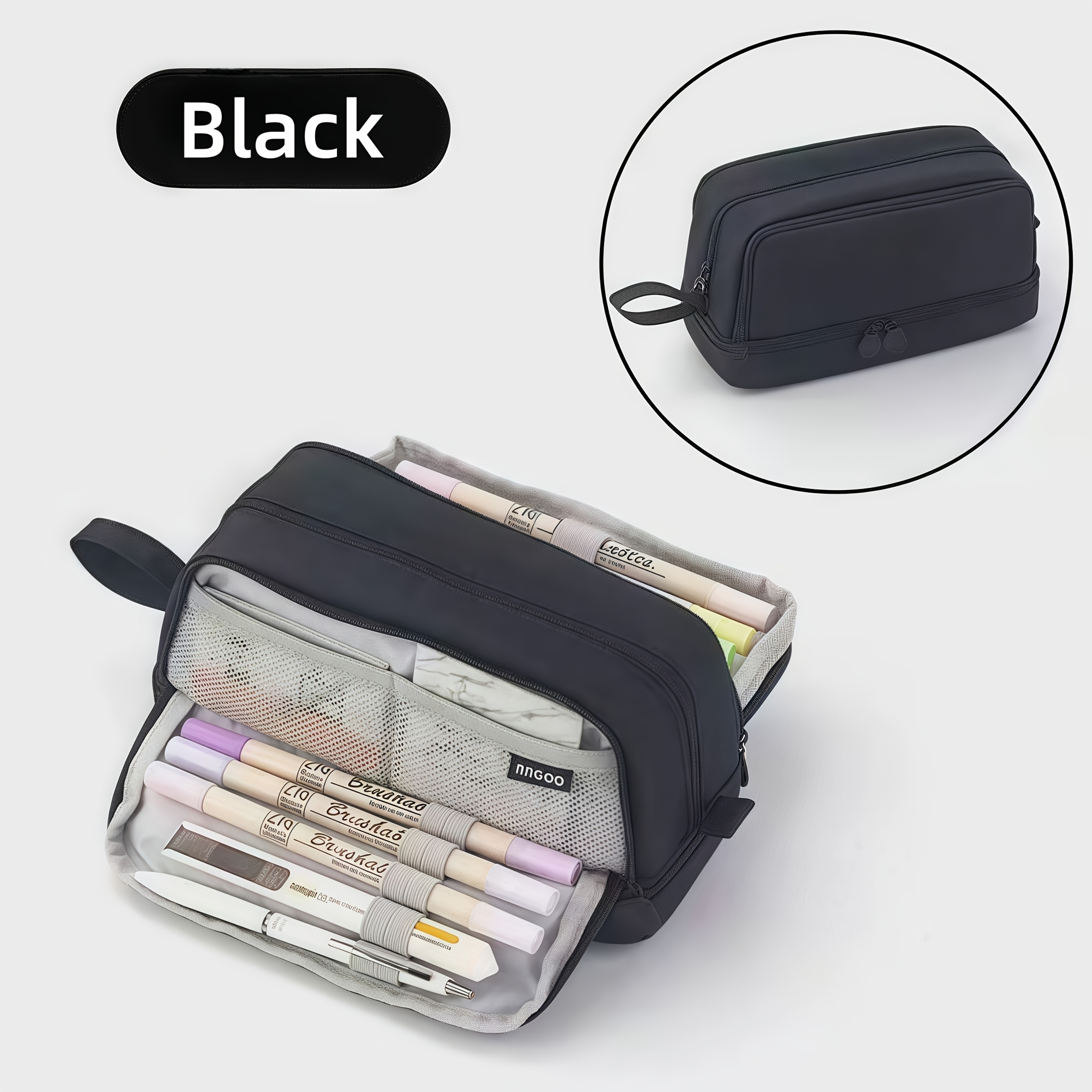 TEMU Spacious Pencil Holder With Zip - Trendy Storage For Writing Instruments, Highlighters, And Other Supplies For School, University, Or Work