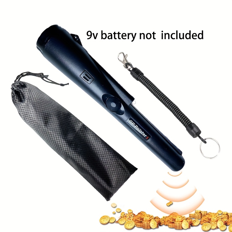 Detector de metales con puntero, búsqueda de 360° para oro y tesoros, indicador LED y vibración con zumbador, batería de 9V NO INCLUIDA