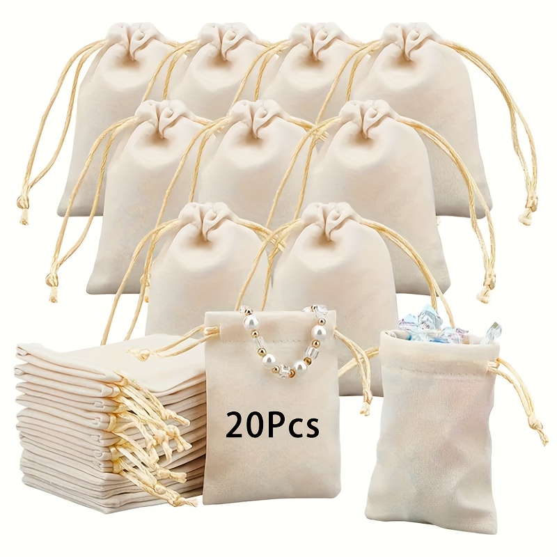 E-shop 20 Stück Weiße Samt Schmuckbeutel mit Kordelzug, Schmuck Aufbewahrungsbeutel, Geschenktüte - 2.8X3.6" Elegante Geschenkbeutel - für Hochzeiten,