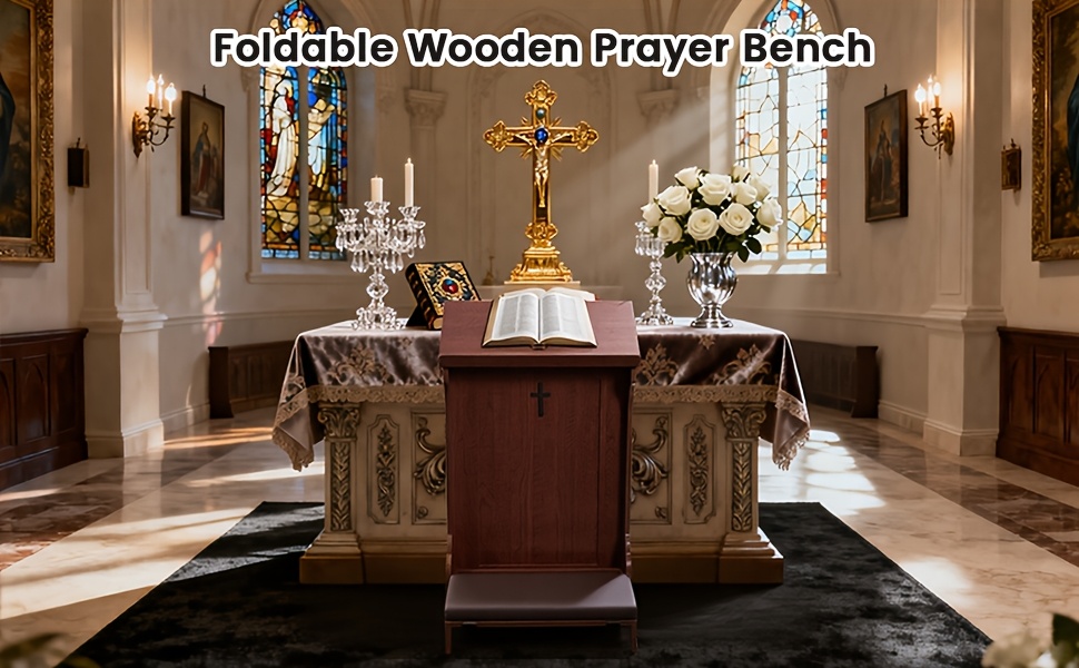 Traditional Wooden Kneeling Prayer Stool with Padded Bench And Bible Stand-36-Inch Church-Style Prayer Station, Suitable for Homes, Small Chapels, And Religious Worship. Prayer Stool Kneeling Pad, for Home Wooden Kneeling Pad, Church Kneeling Stool