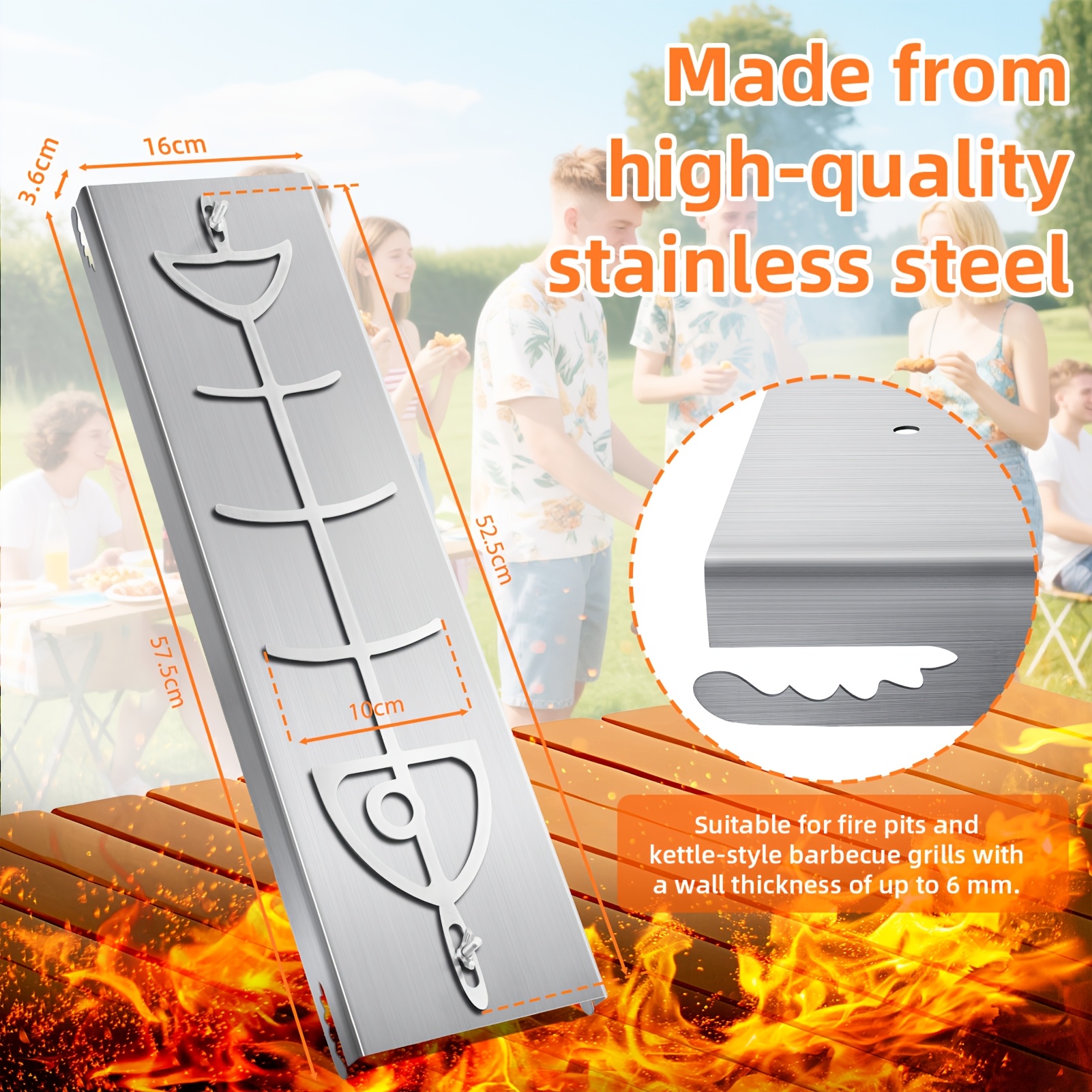 Image of Heavy-duty Metal Flame Salmon Grill Rack With Bars And Hanging Hooks - Heat Distribution For Grilling Salmon, Chicken, Ribs, - Durable Outdoor Bbq Grill Accessory