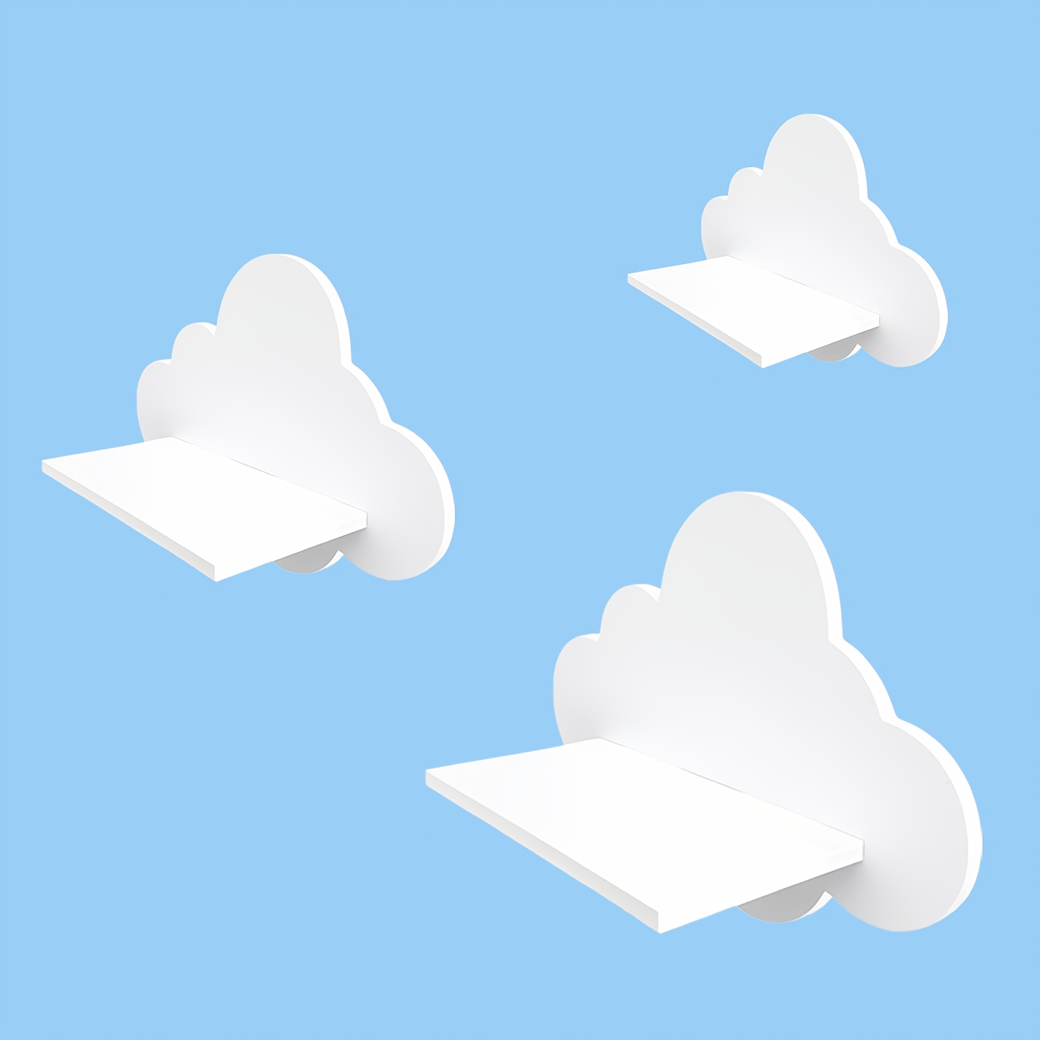 TEMU 3pcs White Pvc -shaped Floating Shelf With Hooks - Lightweight & , Perfect For Displaying Small Dolls, Vases, Decorative Items, And Miniatures -