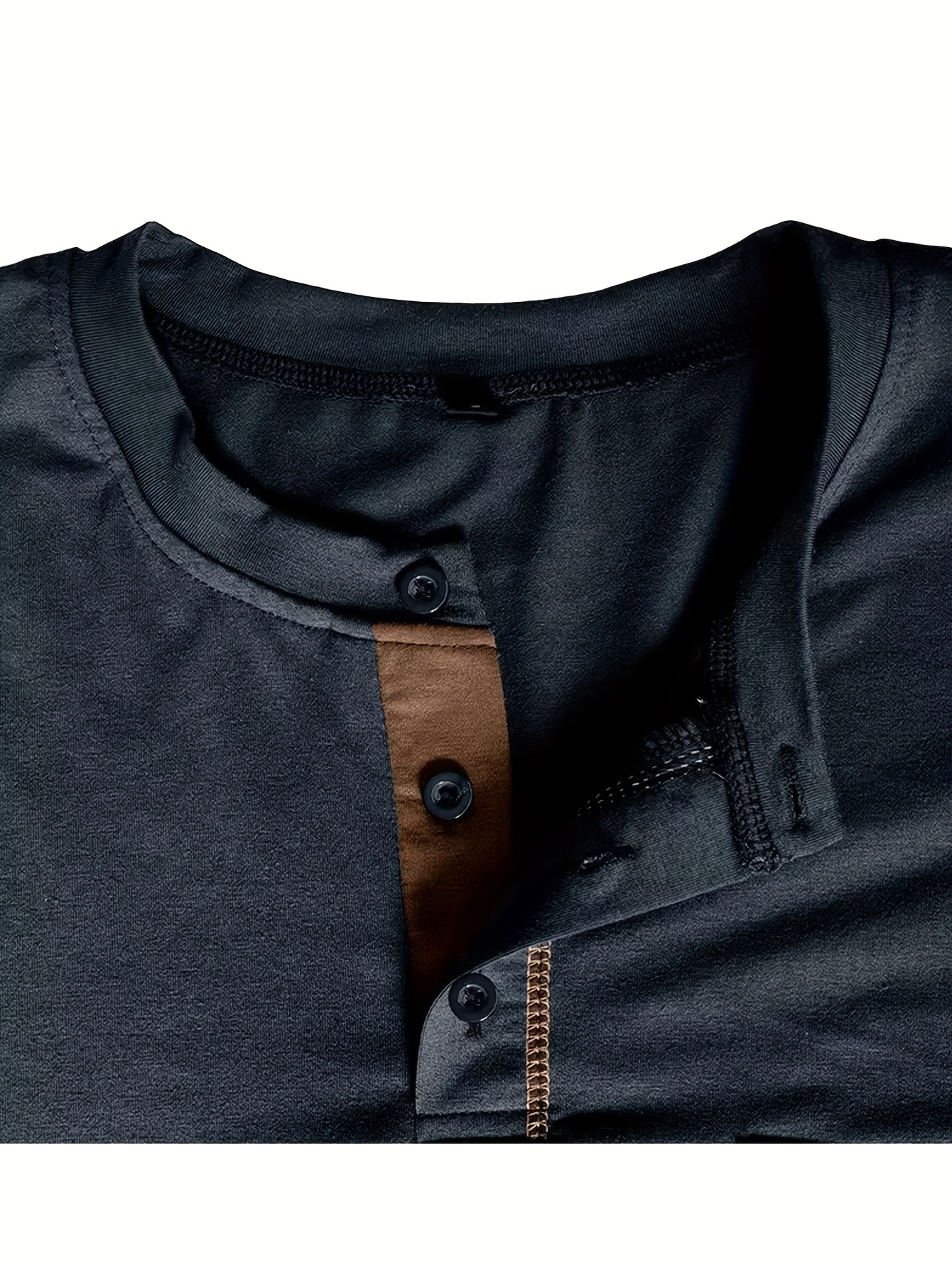 mens stylish henley shirt classic long sleeved lightweight button cotton t shirt casual top shoulder stitching design and contrasting buttons       chest pocket brand label highlights   quality   enhance   of   royal blue 4