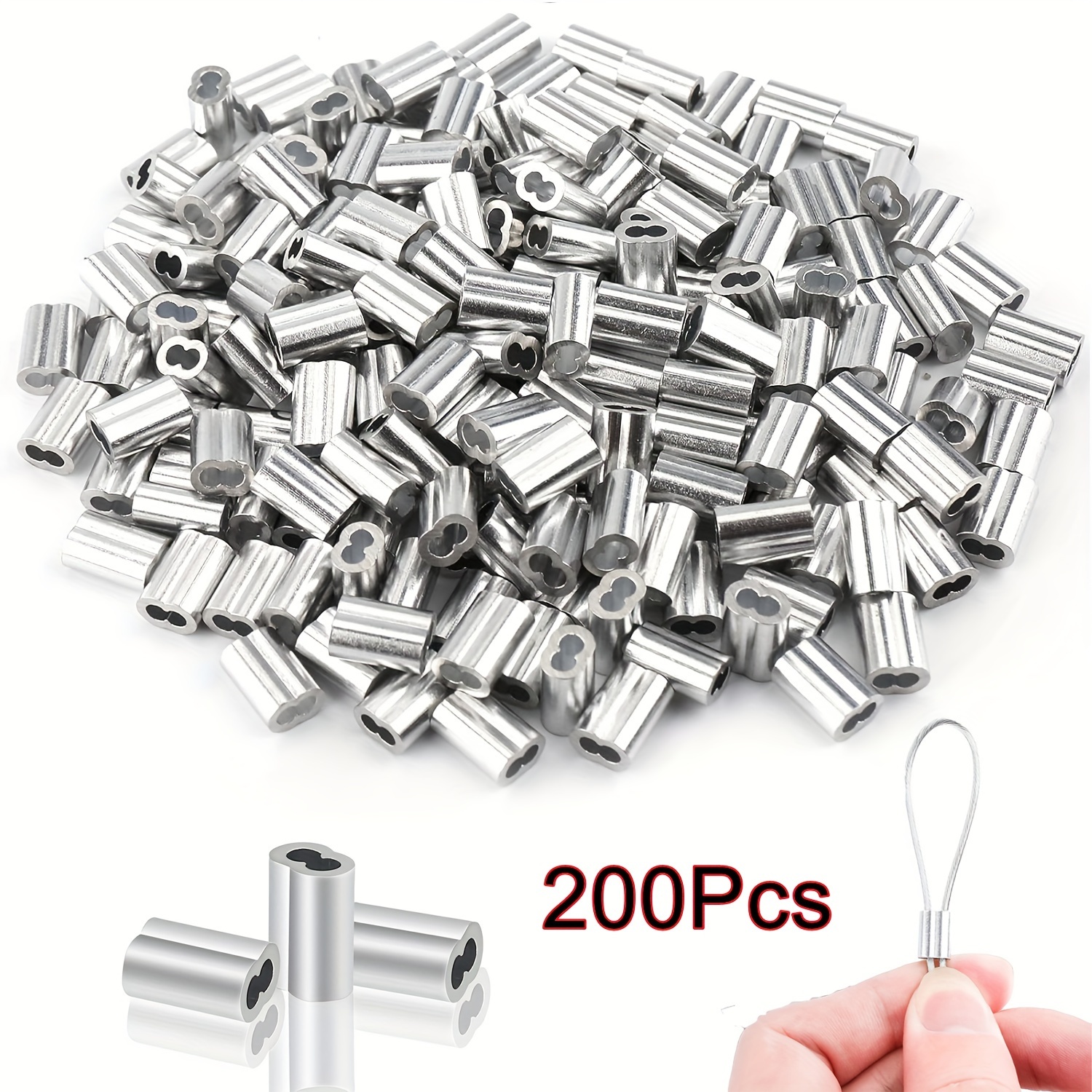 

200pcs 1/16" Aluminum Alloy Crimp Rings For Cable And Wire Management