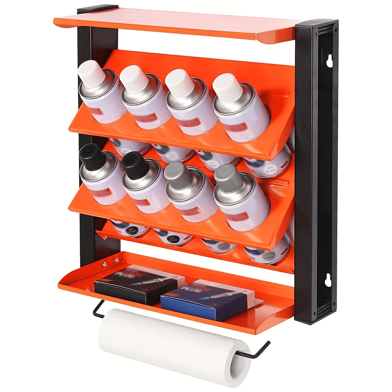 TEMU Wall Mount Spray Can Holder, Metal Paint Can Storage Rack With Paper Towel Holder, Can Wall Mount Storage Rack Heavy Duty Paint Bottle Organizer
